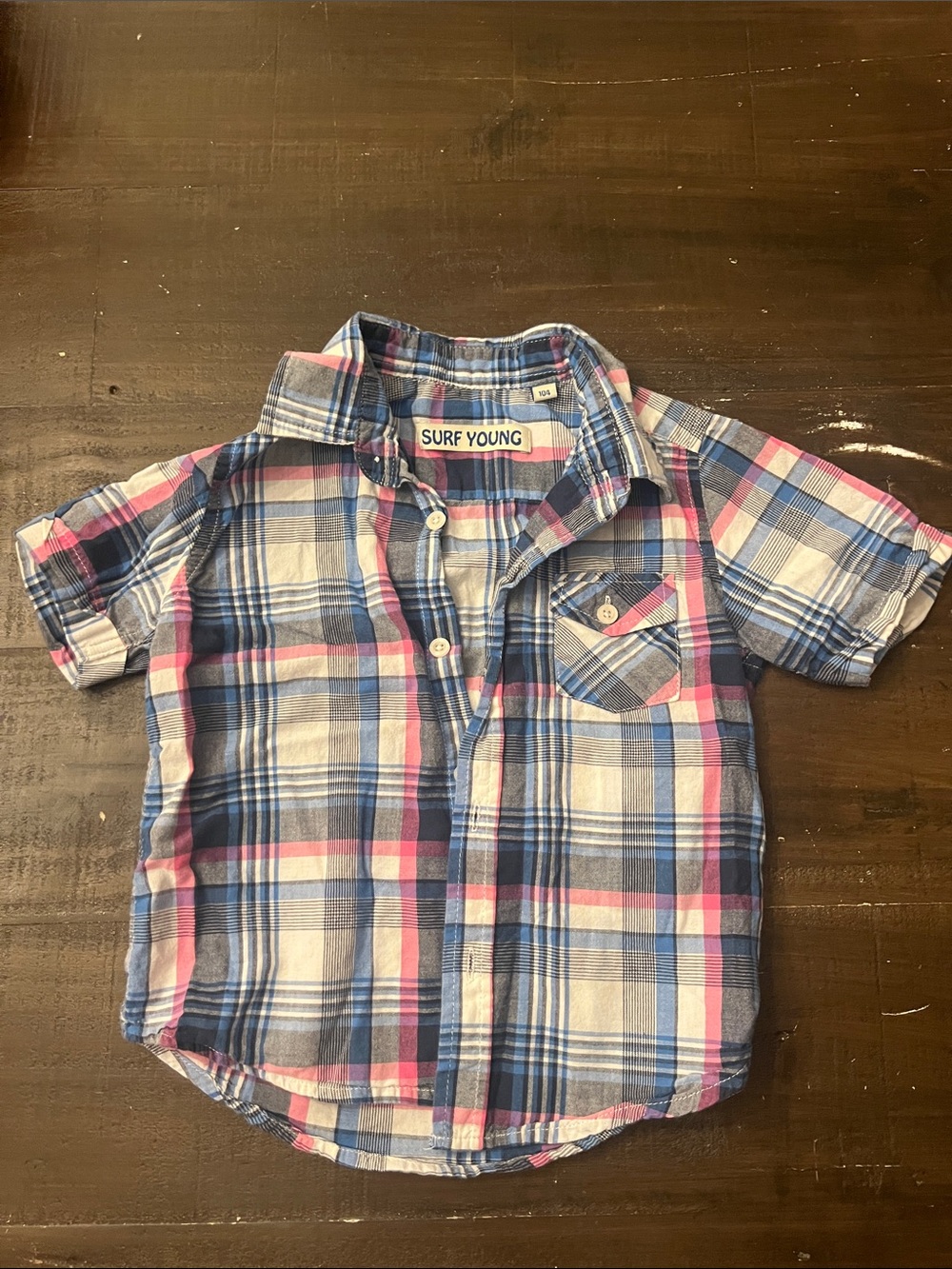 Blue & Pink Plaid Short-Sleeve Shirt for Kids